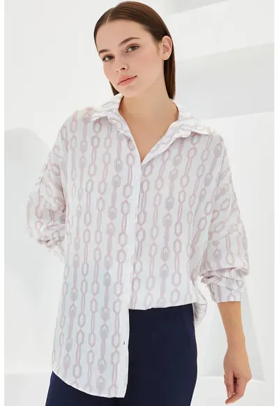 Camasa supradimensionata din satin HiCCUP - poliester - cu inchidere cu nasturi - Multicolor