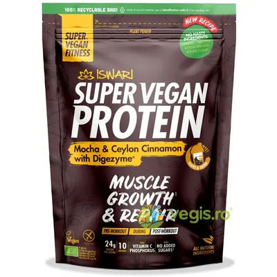 Proteina Super Vegan Potrivita dupa Efort cu Mocha si Scortisoara de Ceylon cu DigeZyme fara Gluten Ecologica/Bio 400g