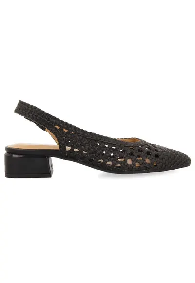 Pantofi slingback de piele cu perforatii - Negru