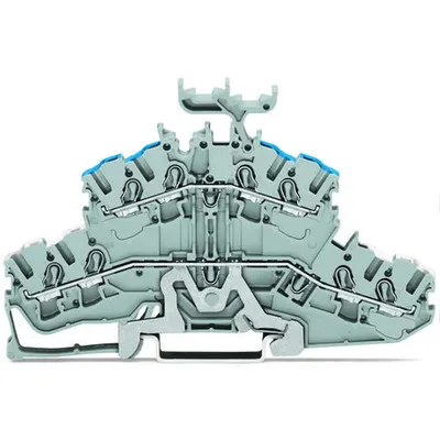 4-conductor double deck terminal block; Shield/through terminal block; Shield/N; without marker carrier; Blue conductor entry upper deck; for DIN-rail 35 x 15 and 35 x 7.5; 2.5 mm²; Push-in CAGE CLAMP®; 2,50 mm²; gray