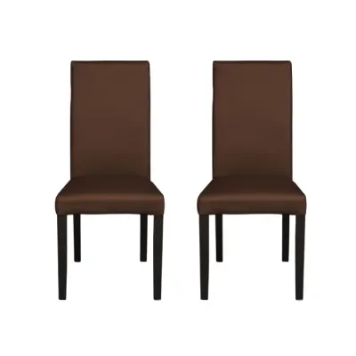 Set 2 scaune living TEO, picioare lemn wenge, piele ecologica maro deschis, 46x60x98 cm