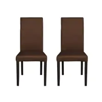 Set 2 scaune living TEO, picioare lemn wenge, piele ecologica maro deschis, 46x60x98 cm