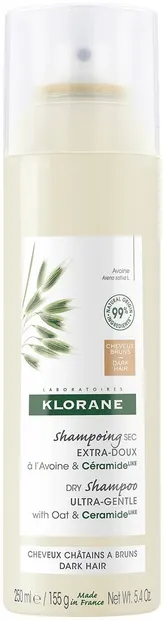 Klorane Oat & Ceramide Șampon uscat pentru păr închis la culoare, 250 ml