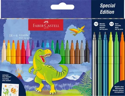 Carioci 18+6 culori metalizate/set, Dinozauri Faber-Castell
