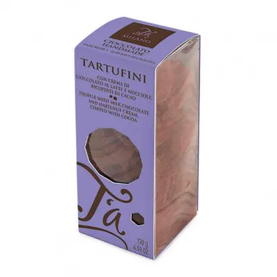 Tartufini cu ciocolata cu lapte si crema cu alune, pudrate cu cacao