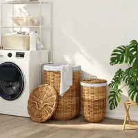 vidaXL Coș de rufe cu capac GENDT 2 buc. Maro Natural Ratan Kubu
