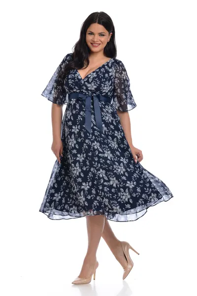 Rochie voal DV22R36 bleumarin/alb floral, Dress to Impress | marimea 34