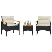 Gossi set mobilier de gradina cu perne, 3 piese, negru, poliratan