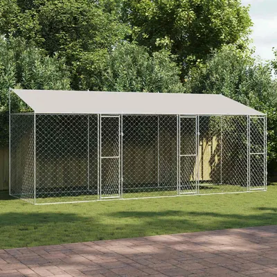 vidaXL Cușcă pentru câini cu acoperiș Argintiu 600 x 200 x 256 cm