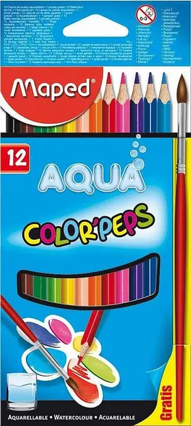 Creioane acuarele Maped Color Peps - 12 culori, cu cadou pensula
