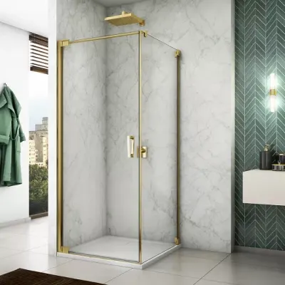 Cabina de dus 80x75 cm cu usa batanta si profil compensator, auriu, instalare usa stanga, Ronal Cadura