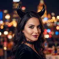 Bentiță de Halloween, cu coarne negre, lucioase, pentru ținute de vrăjitoare sau diavoliță