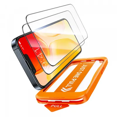 Folie de protectie Ecran Torras GlassGo Install Master pentru Apple iPhone 17e / 16e / 14 / 13 Pro, Sticla Securizata, Full Glue, Set 2 bucati