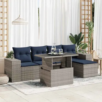 Gossi set mobilier gradina cu perne 6 piese gri poliratan/lemn acacia