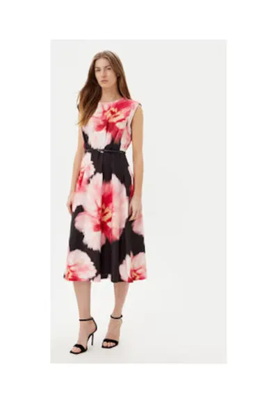 Rochie cu imprimeu floral - DD5H2J04 - poliester - Alb/Negru/Roz