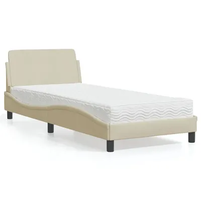 vidaXL Pat cu saltea, Dover, crem, 90x200 cm, textil