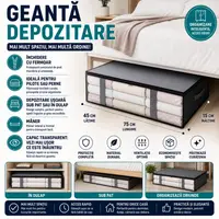 Geanta depozitare haine sub pat, Inchidere cu fermoar, Rezistent la praf si umiditate, Durabil, Respirabil, Usor de pliat si curatat, 60*45*15cm, Negru