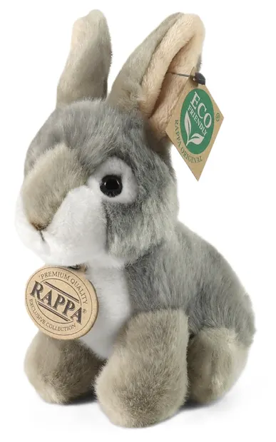 Jucărie de pluș Rappa Eco friends - Iepuraș, 16 cm, alb și gri