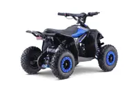 Atv electric pentru copii Hiperfect Blue, cu motor 1000W, baterie de 48V12Ah, viteza 35 kmh, cadrul din metal armat, echipat cu roti pneumatice, suspensii, faruri LED frontale, claxon integrat, pornire cu cheie