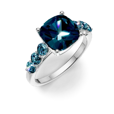 Inel din aur alb cu topaze London blue cushion si rotunde de 4.3ct