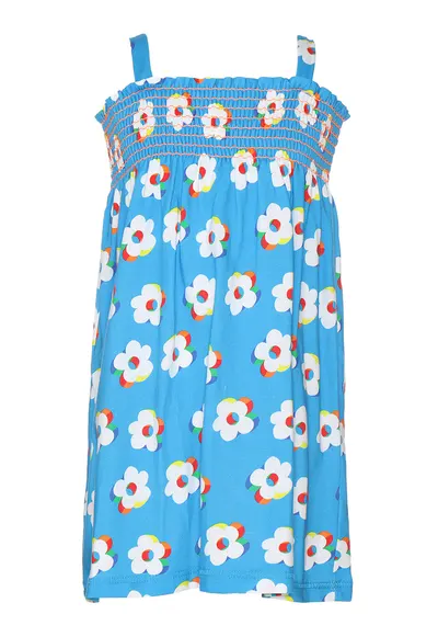 Rochie cu imprimeu floral - fara maneci - Alb/Albastru
