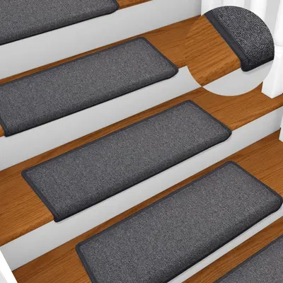 vidaXL Covorașe pentru scări, 15 buc., 65x21x4 cm, gri închis, cu margini dreptunghiulare