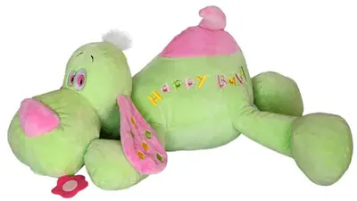 Jucărie de pluș Amek Toys - Câine culcat, verde, 53 cm