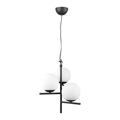 Lustră negru-mat cu abajur din sticlă ø 40 cm Pure – Trio