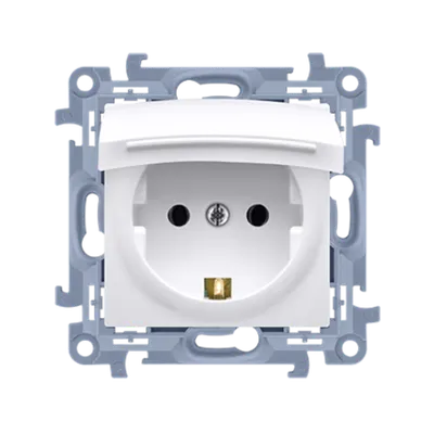 Priza Schuko IP44 cu garnitura de etansare, capac alb 16 A, 250V~, alb, borne cu surub