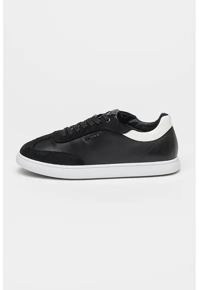 Pantofi sport din piele si garnituri din piele intoarsa - Alb/Negru
