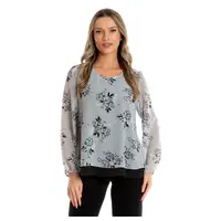 Bluza voal dublu CP25024 gri floral/negru, Cesy | marimea XL