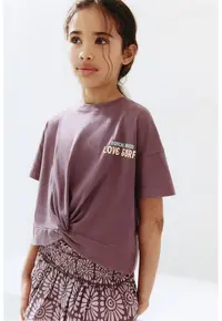 Tricou din bumbac cu design grafic - Violet prafuit