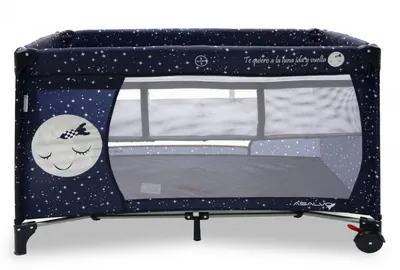 Patut pentru copii Asalvo Smooth Moon cu 2 nivele, pliere compacta, roti cu frana, baza captusita impermeabila, 77x65x125 cm