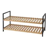 Suport pentru încălțăminte – Storage Solutions | 2 rafturi, lemn & metal, 70x30x32 cm, negru/maro