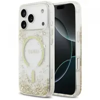 Husa MagSafe pentru Apple iPhone 17 Pro, Guess, Resin Bottom Glitter, Aurie