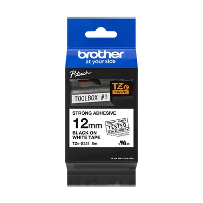 Banda continua laminata adeziv puternic, Brother TZe-S231, 12mm, 8m pentru aparat etichetare imprimanta brother