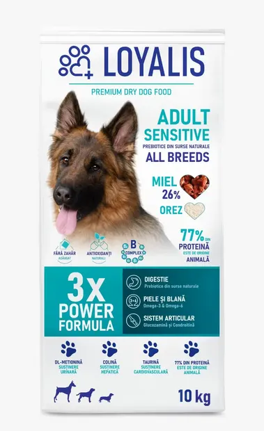 Hrana uscata premium, Loyalis, Adult, Sensitive, Miel, 10 kg