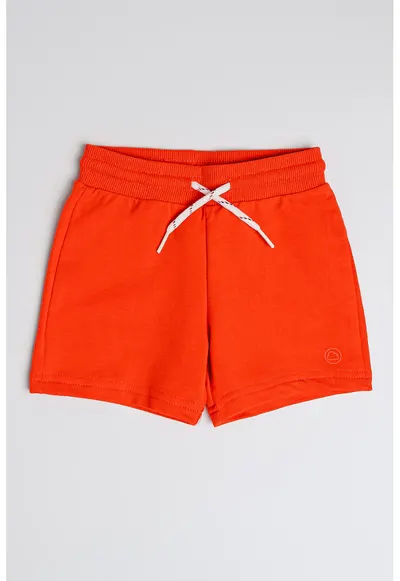 Pantaloni scurti din amestec de bumbac cu snur in talie - Rosu vermillion