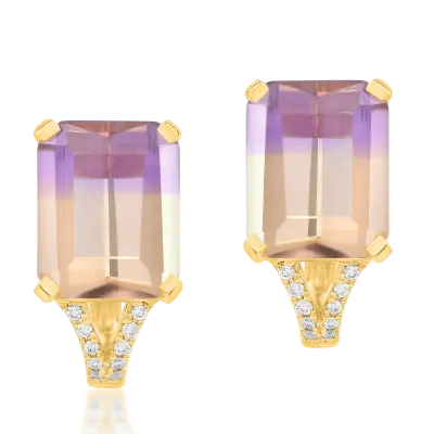 Cercei din aur galben cu ametrine octogonale de 6.29ct si diamante de 0.077ct