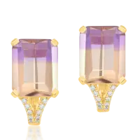 Cercei din aur galben cu ametrine octogonale de 6.29ct si diamante de 0.077ct
