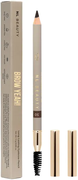 Creion pentru sprâncene NL Beauty – Brow Yeah, cu mini perie, 30 Dark Brown, 1,1 g