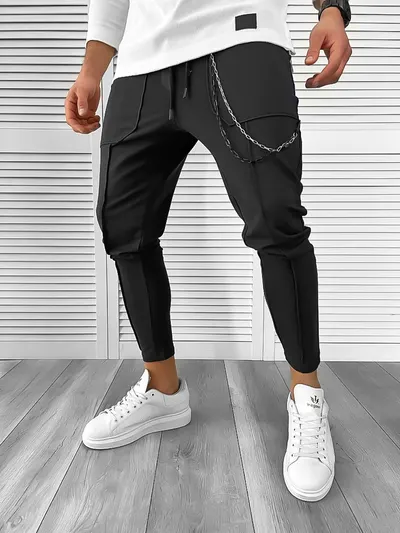 Pantaloni de trening negri conici 10142 P19-4.2