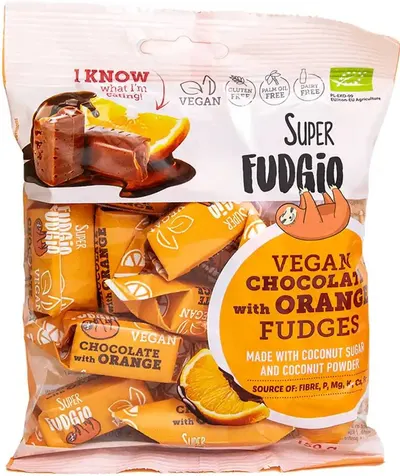 Fudge bio vegan fără gluten, ciocolată și portocală, 150 g, Super Fudgio