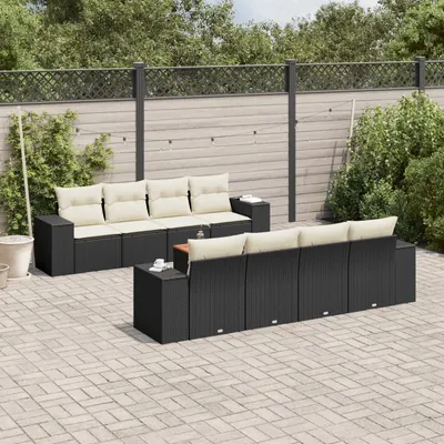 Gossi set mobilier de gradina cu perne, 9 piese, negru, poliratan