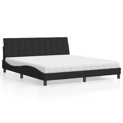 vidaXL Pat cu saltea, Hanko, negru, 180x200 cm, catifea