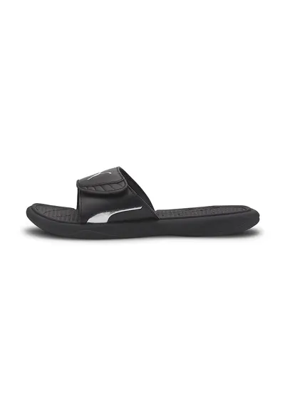 Papuci de piele ecologica cu velcro Royalcat Comfort - Negru/Argintiu