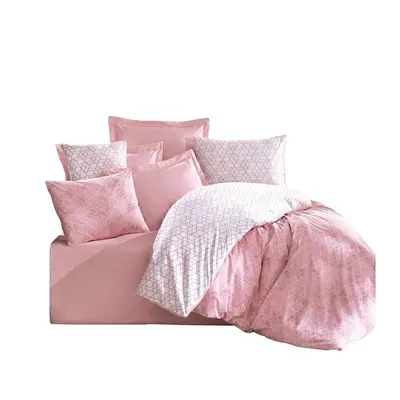 Lenjerie de pat albă-roz din bumbac ranforcé pentru pat dublu, extinsă 240x220 cm Soft Geometry – Mila Home Luxury