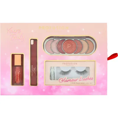 Set pentru Machiaj Blush Lichid 7ml + Lip Tint 6.5ml + Paleta de Farduri 11g + Gene False 1 pereche Yours Truly
