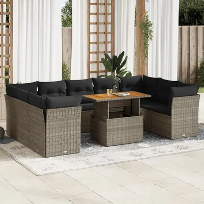 Gossi set mobilier de gradina cu perne, 10 piese, gri, poliratan