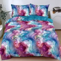 Lenjerie Pat Dublu Cu Elastic Bumbac Satinat - 3 Bucati 219 Lei - Albastru Mov Abstract
